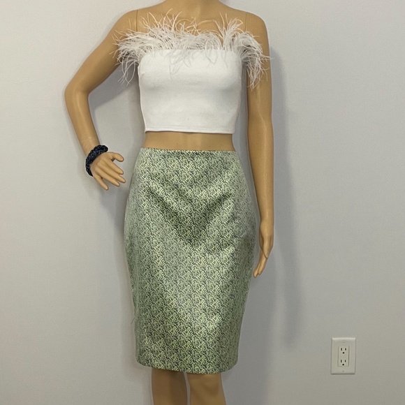Gorgeous neon green navy gray tiny square jacquard pencil skirt with neon lining - Picture 1 of 13
